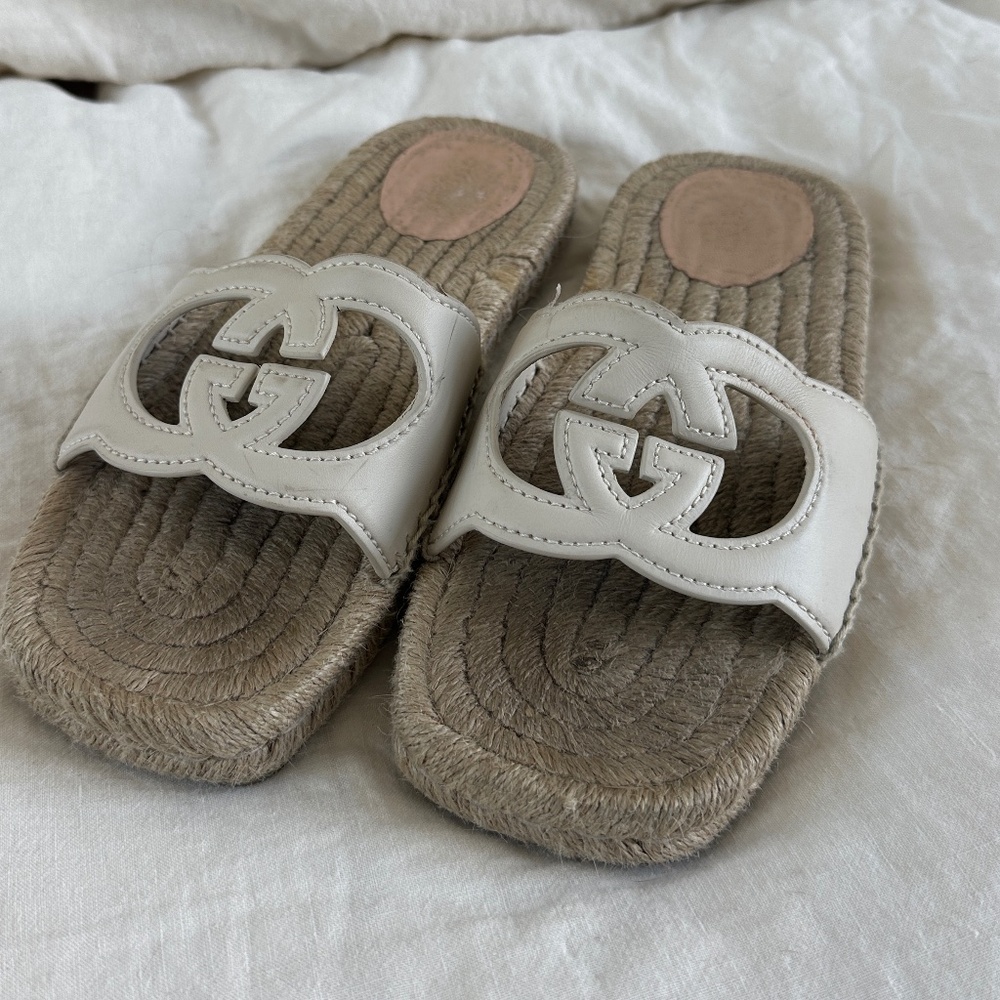 Gucci Cream Leather Interlocking G cut-out espadrilles, Size 37.5 - Picture 6 of 11